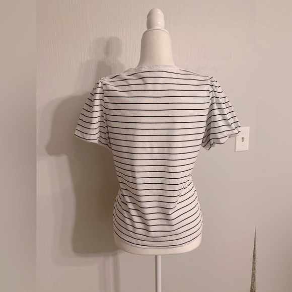 Time and Tru Black and White Striped Puff Sleeve Tee - Picture 3 of 5